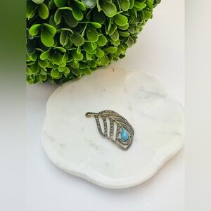 Silver and Blue Turquoise Feather Pendant gently used